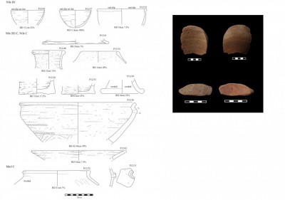 Figure 6. Ceramic vessels, and sherds used as tools (right) from Site FC.